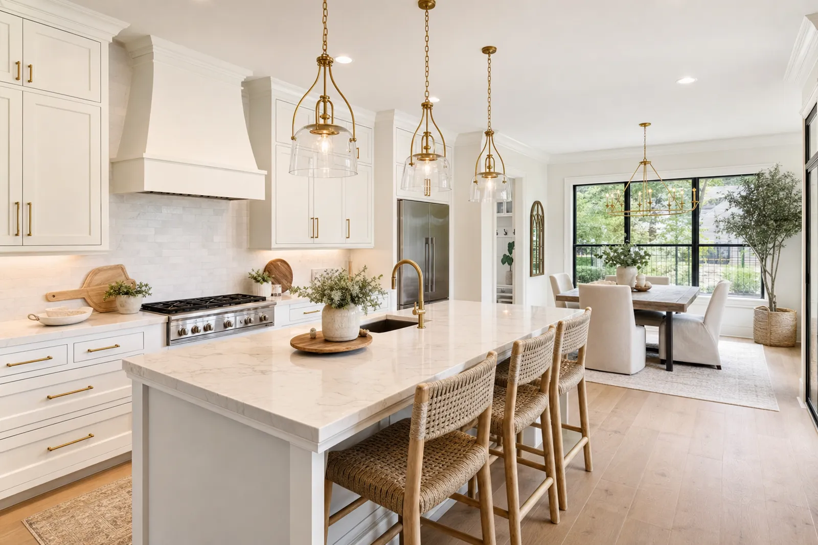 Bright furnished kitchen and dining area, stocked and ready for move-in