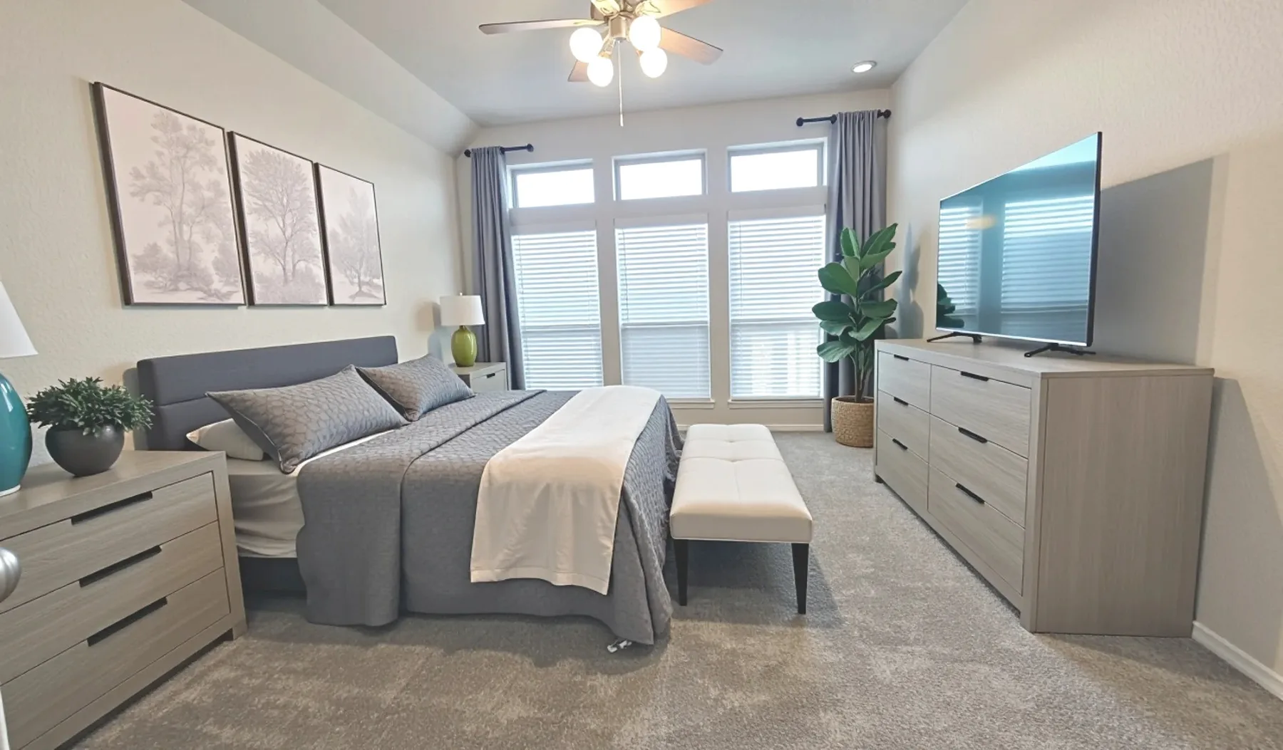 Spacious furnished primary bedroom at Aggie Run