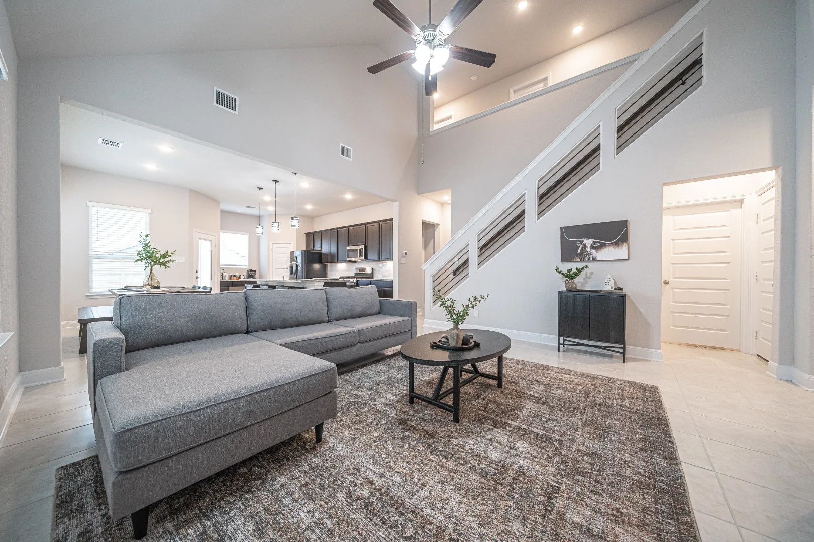 Large furnished living room at the Locklear Way home